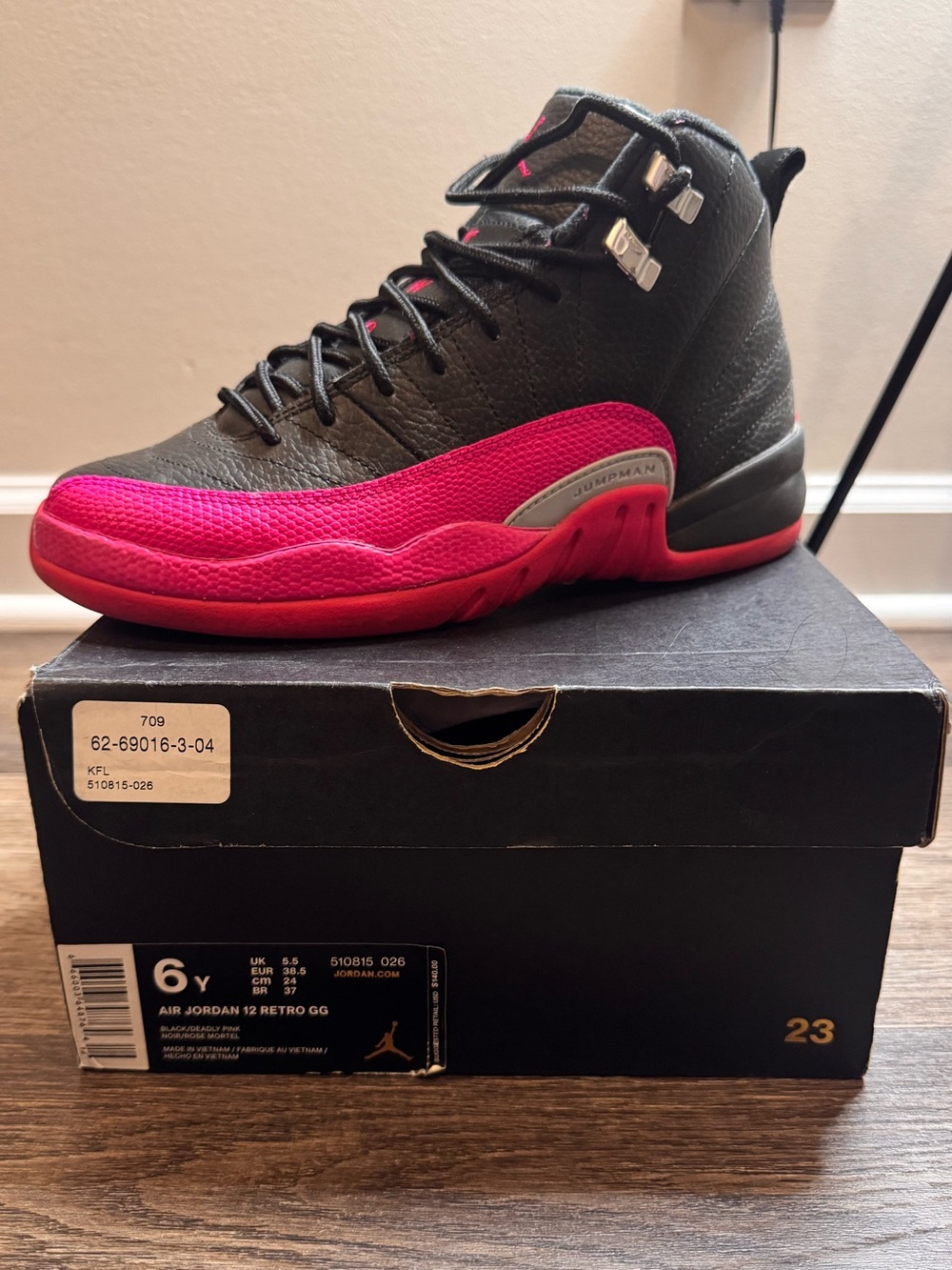 Jordan Air Jordan 12 Retro GG Black & Pink Basketball Sneakers